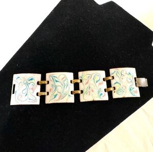 1960s enamel white pink and green bracelet.
